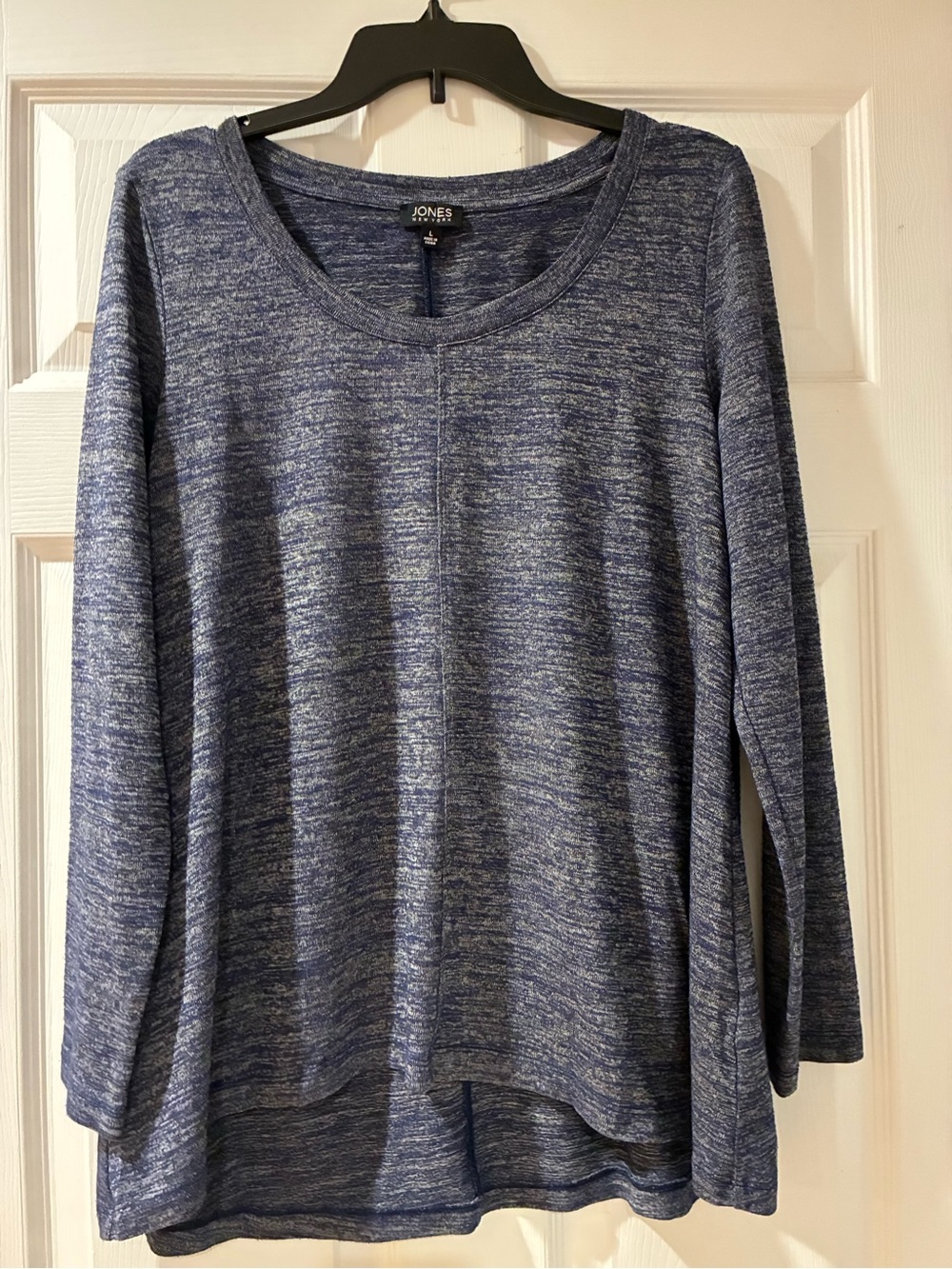 Jones New York Blue Heather Scoop-Neck Long Sleeve Top